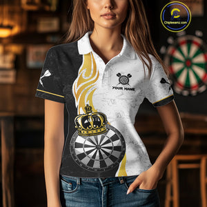 Personalized Dartboard Crown Gold Darts Shirt For Women Custom Darts Team Jersey Polo & 1/4 Zip TDM4653
