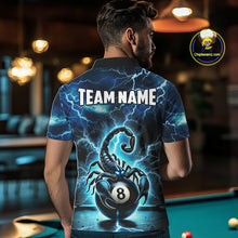 Load image into Gallery viewer, Blue Lightning Thunder Scorpion 8 Ball Pool Polo &amp; 1/4 Zip For Men Custom Billiard Team Jersey TDM4861