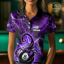 Load image into Gallery viewer, Purple Thunder Lightning Scorpion 8 Ball Pool Polo &amp; 1/4 Zip For Women Custom Billiard Team Jersey TDM4862