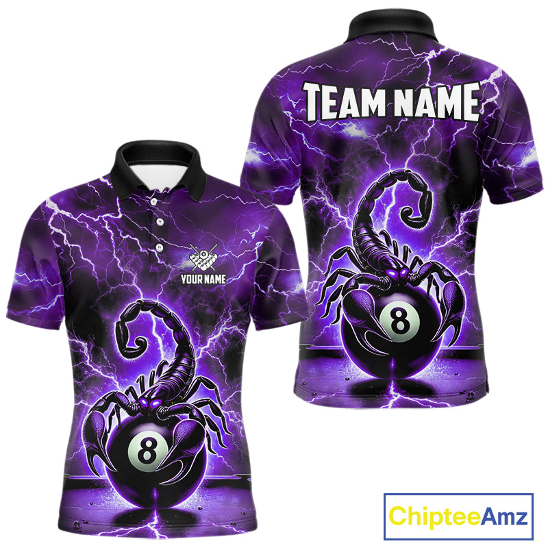 Purple Thunder Lightning Scorpion 8 Ball Pool Polo & 1/4 Zip For Men Custom Billiard Team Jersey TDM4862