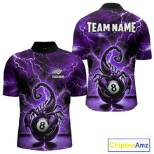 Load image into Gallery viewer, Purple Thunder Lightning Scorpion 8 Ball Pool Polo &amp; 1/4 Zip For Men Custom Billiard Team Jersey TDM4862
