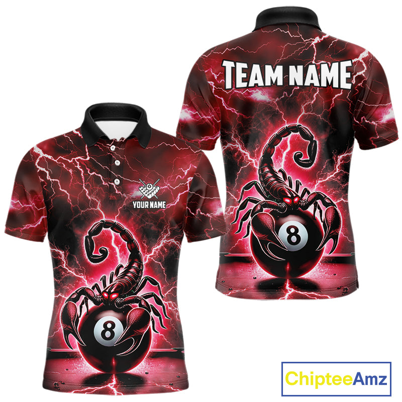 Red Lightning Thunder Scorpion 8 Ball Pool Polo & Quarter Zip For Men Custom Billiard Team Jersey TDM4863
