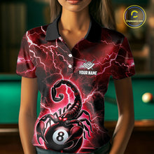 Load image into Gallery viewer, Red Lightning Thunder Scorpion 8 Ball Pool Polo &amp; Quarter Zip For Women Custom Billiard Team Jersey TDM4863