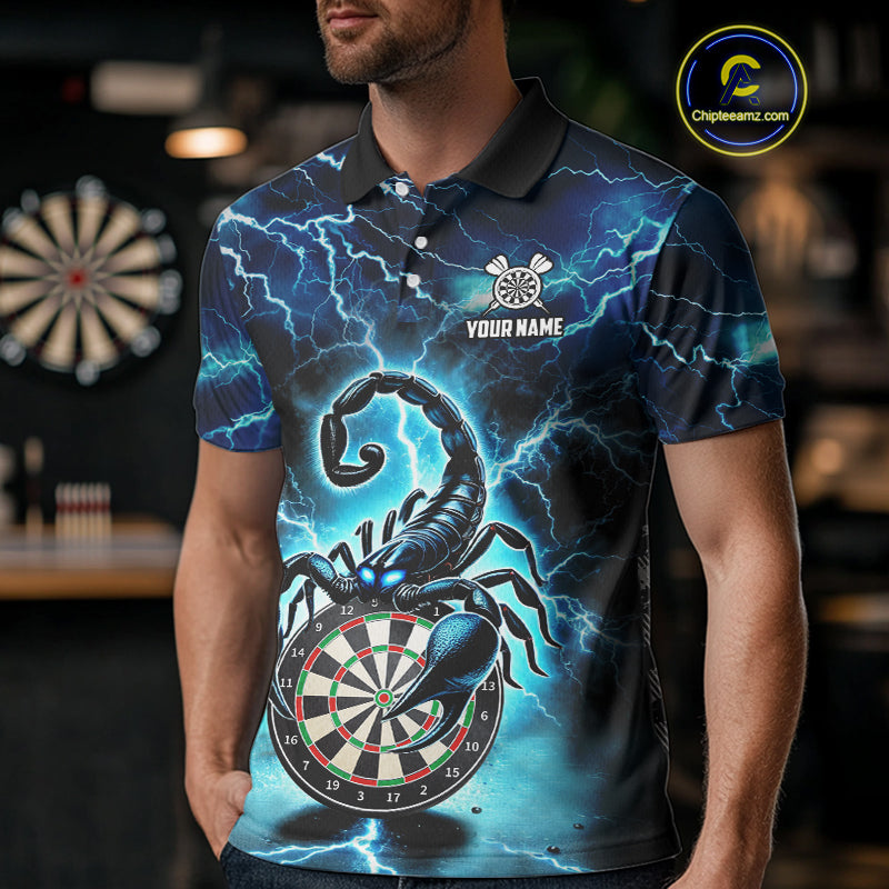 Blue Lightning Thunder Scorpion Darts Shirt Polo & 1/4 Zip For Men Custom Darts League Team Jersey TDM4864