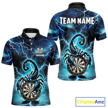 Load image into Gallery viewer, Blue Lightning Thunder Scorpion Darts Shirt Polo &amp; 1/4 Zip For Men Custom Darts League Team Jersey TDM4864
