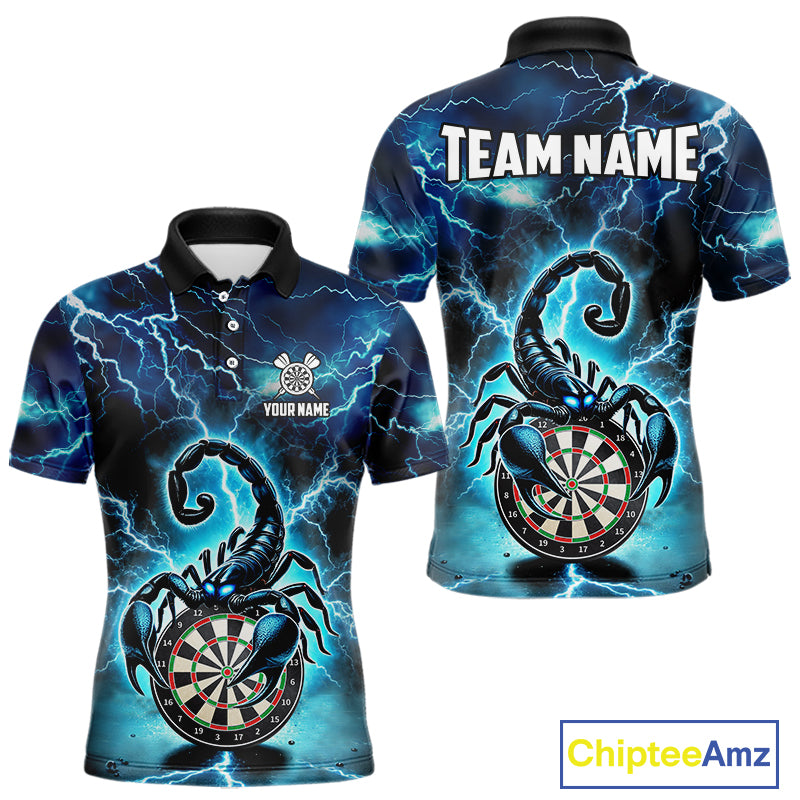 Blue Lightning Thunder Scorpion Darts Shirt Polo & 1/4 Zip For Men Custom Darts League Team Jersey TDM4864