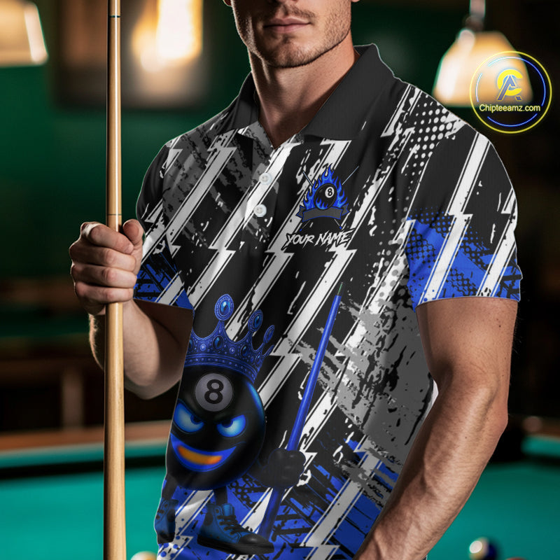 Funny 8 Ball Pool Crown Billiard Shirt For Men Custom Billiard Jersey Team Polo & 1/4 Zip |Blue TDM5082
