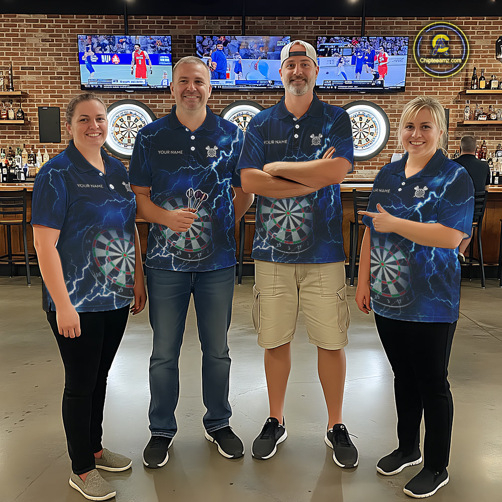 Custom Lightning Blue Darts Shirt With Pocket Option For Women, Darts Jersey TDM5551