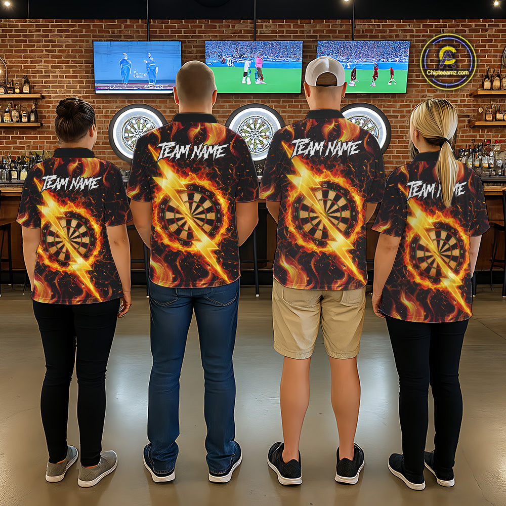 Personalized Dartboard Fire Flame Gold Thunder Men's Darts Shirt Custom Darts Team Jersey TDM5556