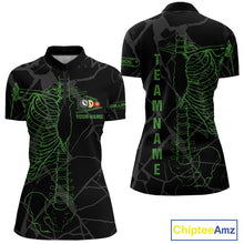 Load image into Gallery viewer, Black And Green Funny Skeleton Billiard Polo &amp; 1/4 Zip For Women Custom Billiard Pool Team Jersey TDM5797