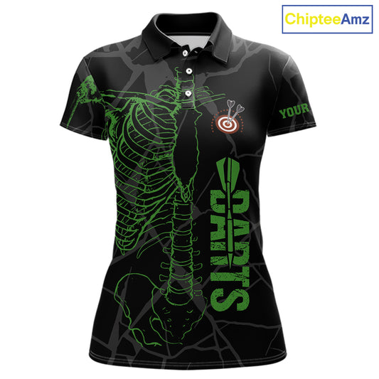 Black And Green Funny Skeleton Darts Polo & 1/4 Zip Custom Darts Shirt For Women Darts Team Jersey TDM5799