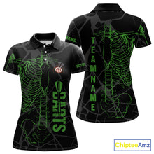 Load image into Gallery viewer, Black And Green Funny Skeleton Darts Polo &amp; 1/4 Zip Custom Darts Shirt For Women Darts Team Jersey TDM5799