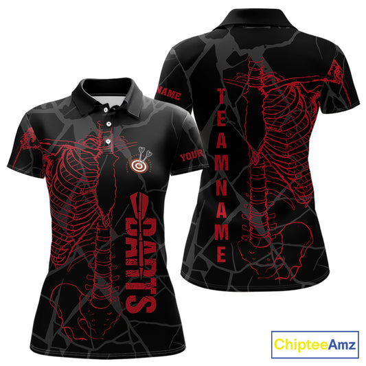 Black And Red Funny Skeleton Darts Polo & 1/4 Zip Custom Darts Shirt For Women Darts Team Jersey TDM5800
