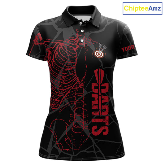 Black And Red Funny Skeleton Darts Polo & 1/4 Zip Custom Darts Shirt For Women Darts Team Jersey TDM5800