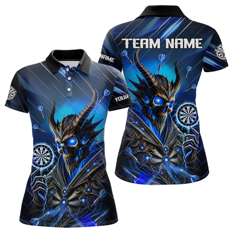 Personalized Blue Glowing Grim Reaper Dart Shirt Polo, Quarter Zip For Women Custom Skull Dart Jersey TDM3640