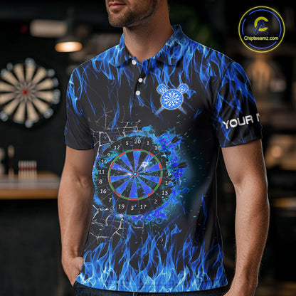 Blue Flaming Dart Shirt With Pocket Option For Men Custom Dart Team Jersey TDM3791