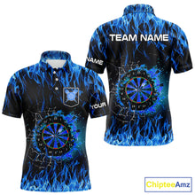 Load image into Gallery viewer, Blue Flaming Dart Shirt With Pocket Option For Men Custom Dart Team Jersey TDM3791