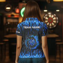Load image into Gallery viewer, Blue Flaming Dart Shirt With Pocket Option For Women Custom Dart Team Jersey TDM3791