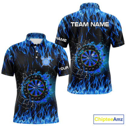Blue Flaming Dart Shirt With Pocket Option For Men Custom Dart Team Jersey TDM3791