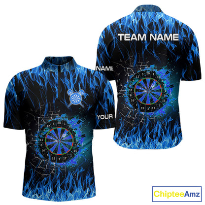 Blue Flaming Dart Shirt With Pocket Option For Men Custom Dart Team Jersey TDM3791