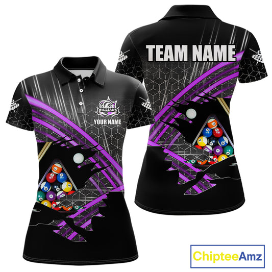 Personalized Billiard Shirts For Women Custom 8 Ball Pool Team Jersey Polo & 1/4 Zip | Purple TDM6173