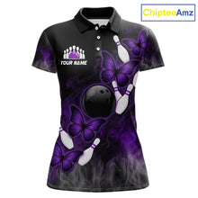 Load image into Gallery viewer, Black And Purple Custom Butterfly Bowling Shirt For Women, Bowling Team Jersey Polo &amp; 1/4 Zip Shirt TDM6180
