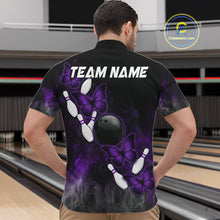Load image into Gallery viewer, Black And Purple Custom Butterfly Bowling Shirt For Men, Bowling Team Jersey Polo &amp; 1/4 Zip Shirt TDM6180