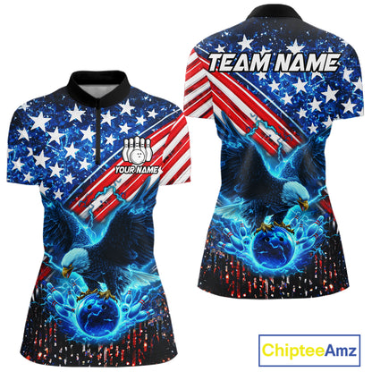 Bowling Jersey with American flag design and eagle graphics, featuring customizable your name & team name