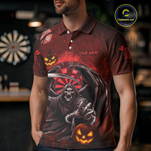 Load image into Gallery viewer, Funny Red Grim Reaper Halloween Darts Shirt For Men Custom Darts Jersey Team Polo &amp; Quarter Zip TDM4665