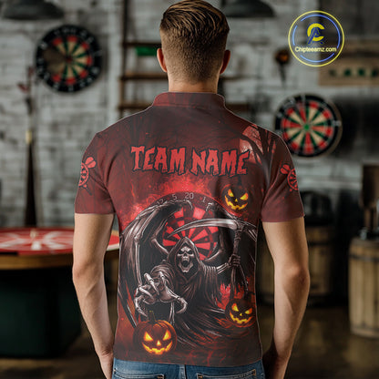 Funny Red Grim Reaper Halloween Darts Shirt For Men Custom Darts Jersey Team Polo & Quarter Zip TDM4665