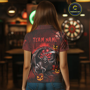 Funny Red Grim Reaper Halloween Darts Shirt For Women Custom Darts Jersey Team Polo & Quarter Zip TDM4665