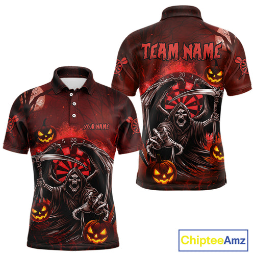 Funny Red Grim Reaper Halloween Darts Shirt For Men Custom Darts Jersey Team Polo & Quarter Zip TDM4665