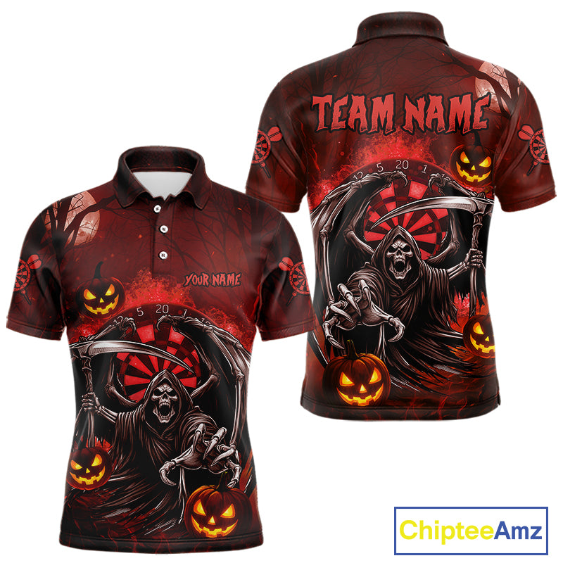 Funny Red Grim Reaper Halloween Darts Shirt For Men Custom Darts Jersey Team Polo & Quarter Zip TDM4665