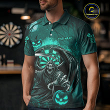 Load image into Gallery viewer, Turquoise Grim Reaper Halloween Darts Shirt For Men Custom Darts Jersey Team Polo &amp; Quarter Zip TDM4666