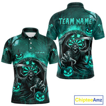 Load image into Gallery viewer, Turquoise Grim Reaper Halloween Darts Shirt For Men Custom Darts Jersey Team Polo &amp; Quarter Zip TDM4666