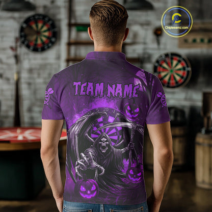 Funny Purple Grim Reaper Halloween Darts Shirt For Men Custom Darts Jersey Team Polo & Quarter Zip TDM4667