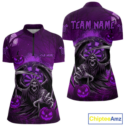 Funny Purple Grim Reaper Halloween Darts Shirt For Women Custom Darts Jersey Team Polo & Quarter Zip TDM4667