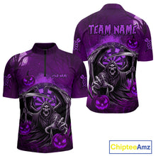 Load image into Gallery viewer, Funny Purple Grim Reaper Halloween Darts Shirt For Men Custom Darts Jersey Team Polo &amp; Quarter Zip TDM4667