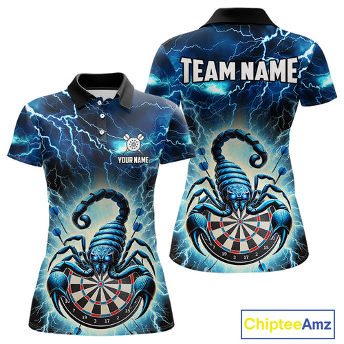 Blue Lightning Thunder Scorpion Darts Shirt For Women Custom Darts Jersey Team Polo & 1/4 Zip TDM4870