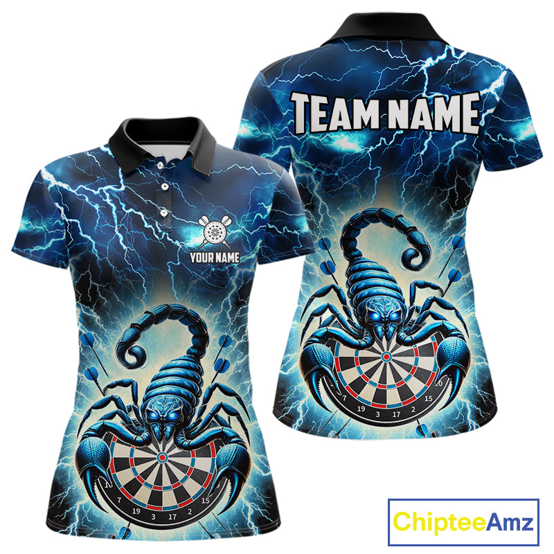 Blue Lightning Thunder Scorpion Darts Shirt For Women Custom Darts Jersey Team Polo & 1/4 Zip TDM4870