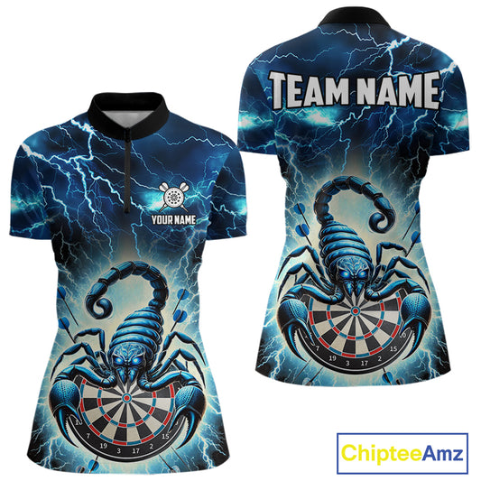 Blue Lightning Thunder Scorpion Darts Shirt For Women Custom Darts Jersey Team Polo & 1/4 Zip TDM4870