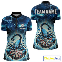 Load image into Gallery viewer, Blue Lightning Thunder Scorpion Darts Shirt For Women Custom Darts Jersey Team Polo &amp; 1/4 Zip TDM4870