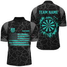 Load image into Gallery viewer, Personalized Turquoise Retro US Flag Patriotic Men Dart Shirts, Crack Pattern Grunge Dart Jerseys TDM2597