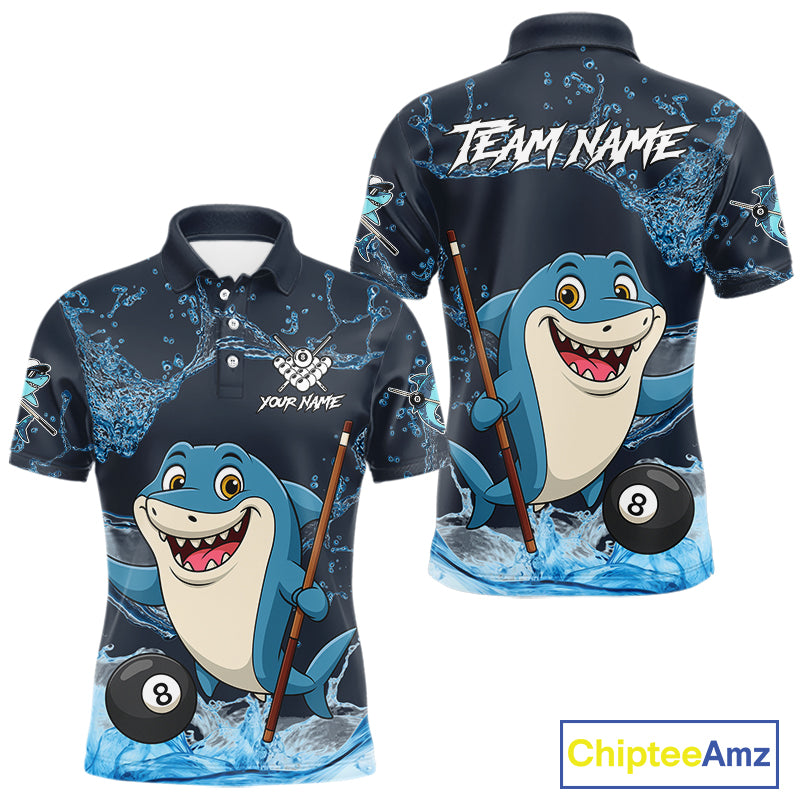 Blue Funny Shark 8 Ball Pool Billiard Shirt For Men Custom Billiard Team Jersey Polo & 1/4 Zip TDM4871