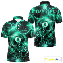 Load image into Gallery viewer, Turquoise Grim Reaper 8 Ball Men&#39;s Billiard Shirt Custom Thunder Lightning Pool Team Jersey TDM4872