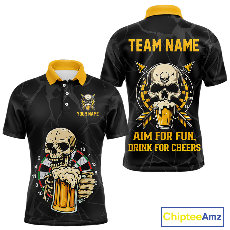 Funny Darts And Beer Aim For Fun Drink For Cheer Custom Skull Dart Shirt For Men, Dart Team Jersey TDM4878