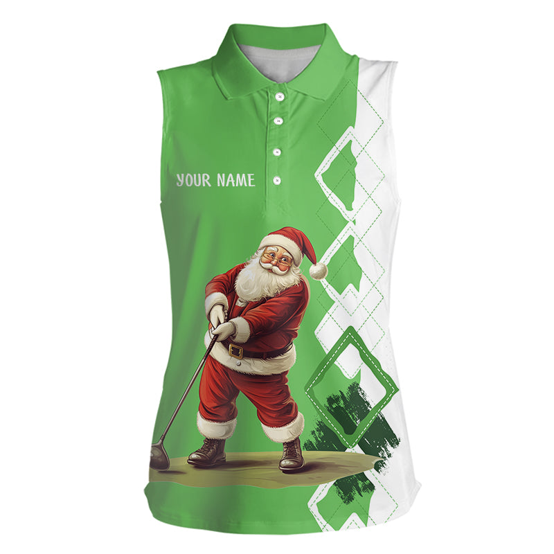 Green and white argyle Christmas Santa Women Sleeveless polo Shirt Custom Christmas ladies golf shirts NQS9024