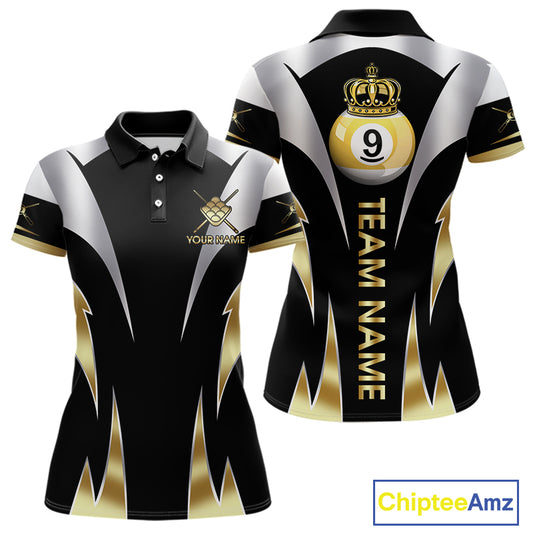 Personalized Crown 9 Ball Billiard Shirt For Women Custom Billiard Tournament Pool Team Jersey |Gold TDM5572