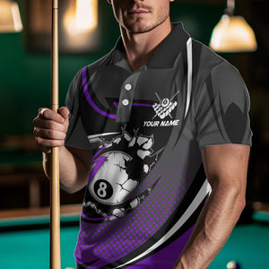 Funny 8 Ball Pool Purple Billiard Jersey For Men Custom Polo & Quarter Zip Billiard Team Shirts TDM3488