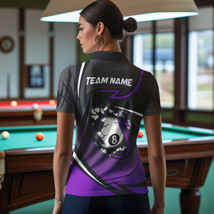 Funny 8 Ball Pool Purple Billiard Jersey For Women Custom Polo & Quarter Zip Billiard Team Shirts TDM3488